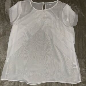 Liz Claiborne White Sheer Short-Sleeve Blouse size L